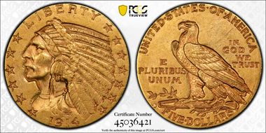 1914-D $5 AU58