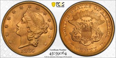 1865-S $20 MS63+