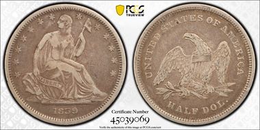 1839 50C No Drapery VF25