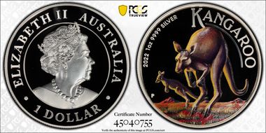 2022-P $1 Kangaroo Colorized High Relief PR69DCAM
