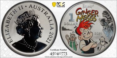 2021 $1 Ginger Meggs Arms Folded MS69