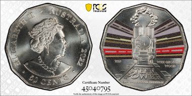 2022 50C Tasmania Wee Georgie Wood Rail Heritage Colorized MS69