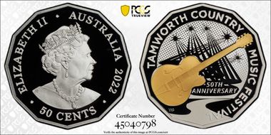 2022 50C Tamworth Music Festival Ag Partial Gilt PR69DCAM