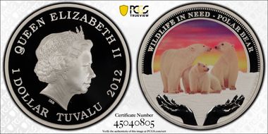 2012 $1 Polar Bear Wildlife in Need Colorized PR70DCAM