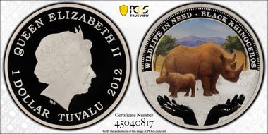 2012 $1 Black Rhinoceros Wildlife in Need Colorized PR69DCAM