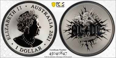 2021 $1 AC/DC Frosted Uncirculated MS69