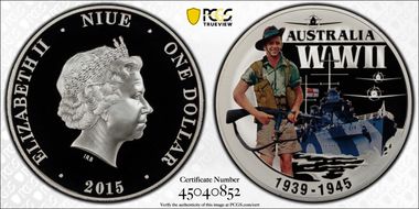 2015 $1 WWII 70th Anniversary PR69DCAM