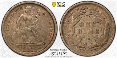 1875-CC 10C Mintmark Above Bow VF35