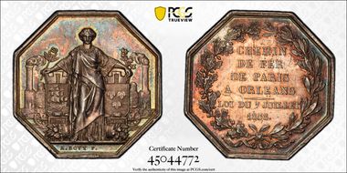 "1838" (1845-60) Jeton Ch. de Fer Paris-Orléans Ag Main MS63