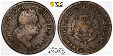 1722 1/2 P Rosa Americana, DEI GRATIA VF20