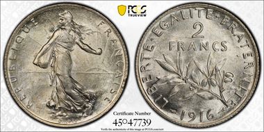 1916 2 Fr Gad-532 F-266 MS62