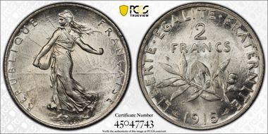 1915 2 Fr Gad-532 F-266 MS62