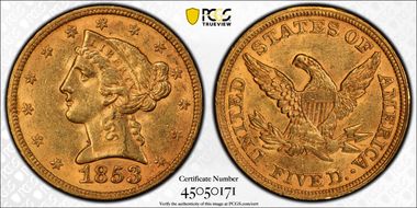 1853 $5 MS61
