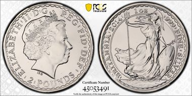 2014 £2 S-BSF12A Britannia Ag Edge Privy Mark-Horse MS67