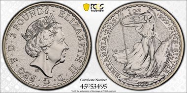 2016 £2 S-BSF15B Britannia Ag Edge Privy Mark - Monkey MS68