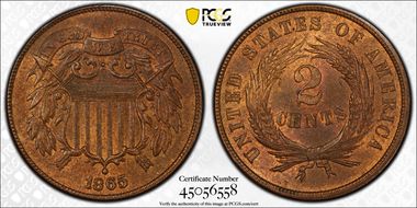 1865 2C Plain 5 MS64RB