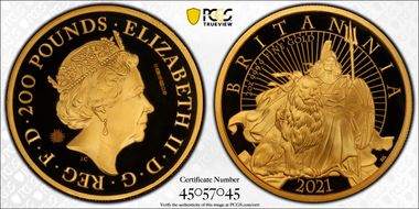 2021 £200 Britannia 2oz Au Seated  Royal Mint Trial PR70DCAM