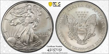 1997 $1 Silver Eagle MS67