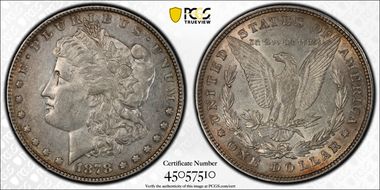 1878 8TF $1 VAM 14.5, Open Nostril AU50