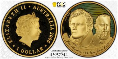 2006-P $1 MacArthur & Farrer Gilt Ag Figures of Note Colorized PR68DCAM