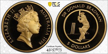 1996 $5 Sir Donald Bradman PR69DCAM