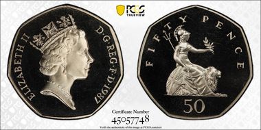 1987 50p S-H4 PR69DCAM