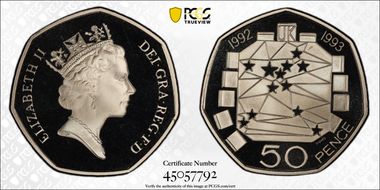 1992-93 50p S-H5 Presidency CuNi PR69DCAM