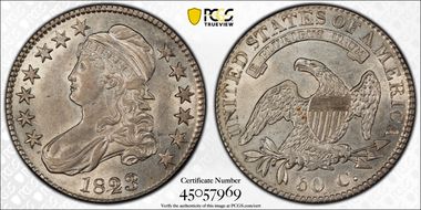 1823 50C Broken 3 AU55