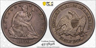 1856-O 50C WB-5, Repunched 6 XF40