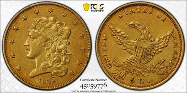 1834 $5 Classic Head, HM-2 AU55