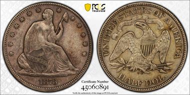 1873-CC 50C No Arrows VF35