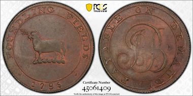 1795 Tk 1/2D DH-305 Middlesex Foundling Fields MS62BN