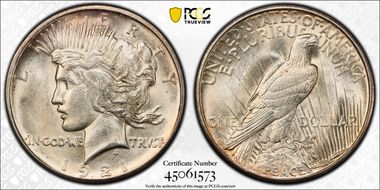 1921 $1 High Relief, Peace MS62