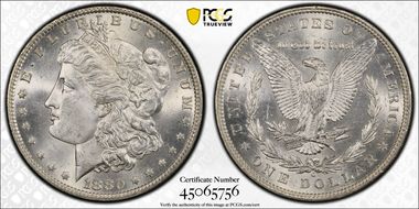 1880-O $1 VAM 6A 8/7 Ear MS64