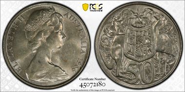 1966 50C KM-67  Ag AU58