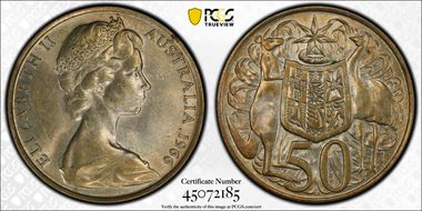 1966 50C KM-67  Ag AU58
