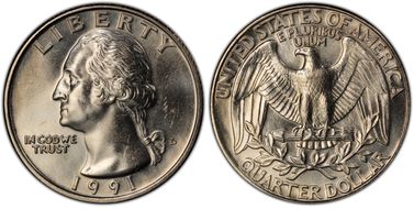 1991-D 25C MS66