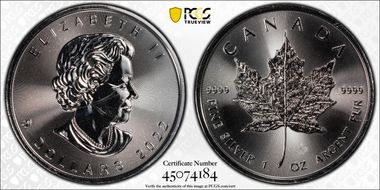 2022 $5 Maple Leaf Ag First Strike MS65