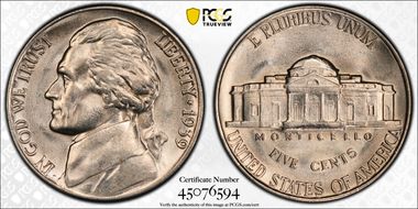 1939 5C Reverse of 1940 MS63