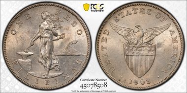 1903-S Peso KM-168 Ag AU58