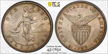 1903-S Peso KM-168  Ag AU58