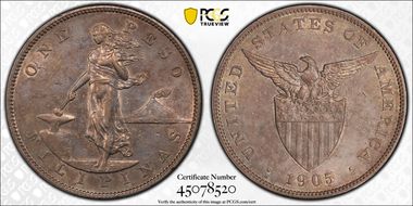 1905-S Peso Allen-16.06 Curved Serif AU53