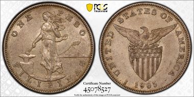 1905-S Peso Allen-16.06 Curved Serif AU55