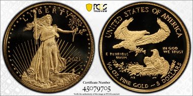 2021-W $5 Gold Eagle - Type 1 First Strike PR70DCAM