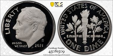 2021-S 10C Silver PR70DCAM