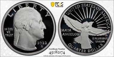 2022-S 25C Maya Angelou-Silver First Strike Stephanie Sabin PR70DCAM