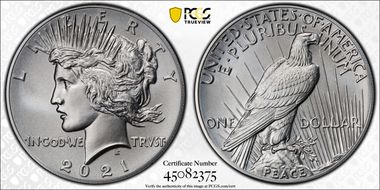 2021 $1 Peace Dollar 100th Anniversary MS70