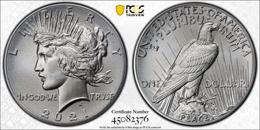 2021 $1 Peace Dollar 100th Anniversary MS70