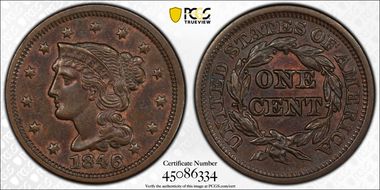 1846 1C N-8  Small Date AU58BN