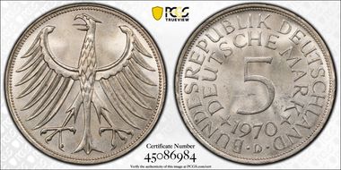 1970-D 5 Mk Regular Issue MS65